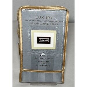 Springmaid Luxury 100% Egyptian Cotton Gray Damask Stripe King Pillowcases